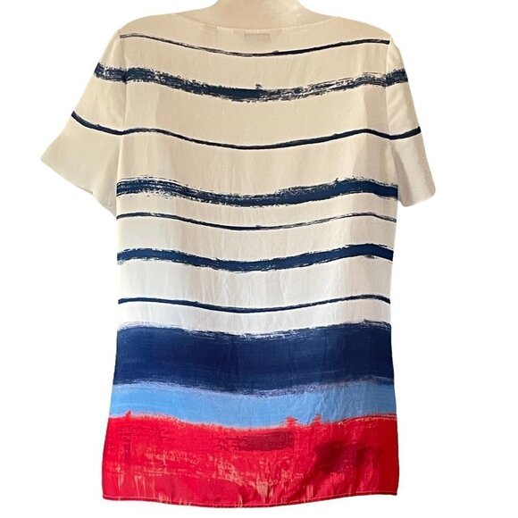Lands' End Stretch Tee Flowy Red, White and Blue Impressionist Stripes - Picture 2 of 6